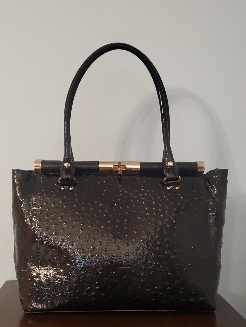 kate spade Black Patent Tote with Gold Hardware
